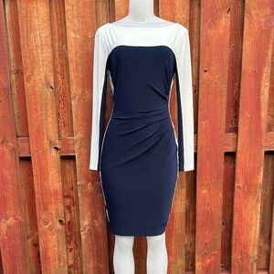 Ralph Lauren Blue Ruched Long Sleeve Bodycon Dress Size 4